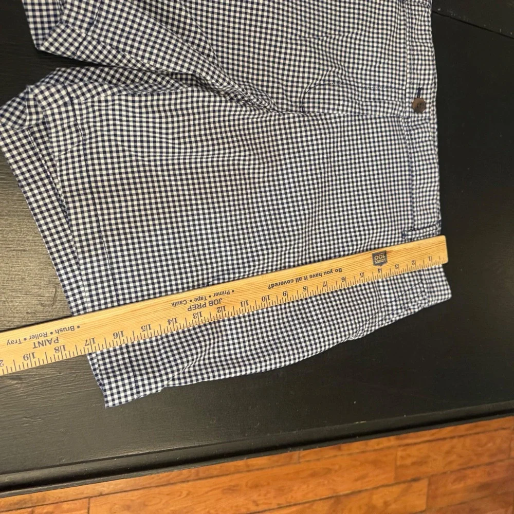 Talbots Gingham Shorts Womens 14 Navy Blue White Cotton Blend Preppy 7in Inseam